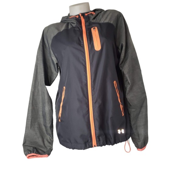 Under Armour Hooded Windbreaker Jacket Gray With Orange Details - Picture 8 of 8